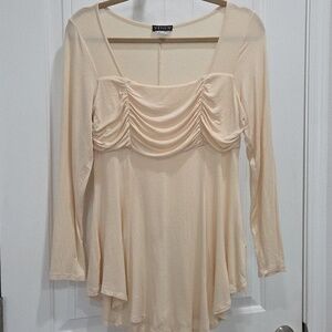 Venus Long Sleeve Babydoll Fit Shirt With Ruching, Large